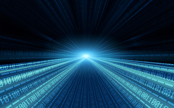 blue Data in the form of 0's and 1's going through a wire